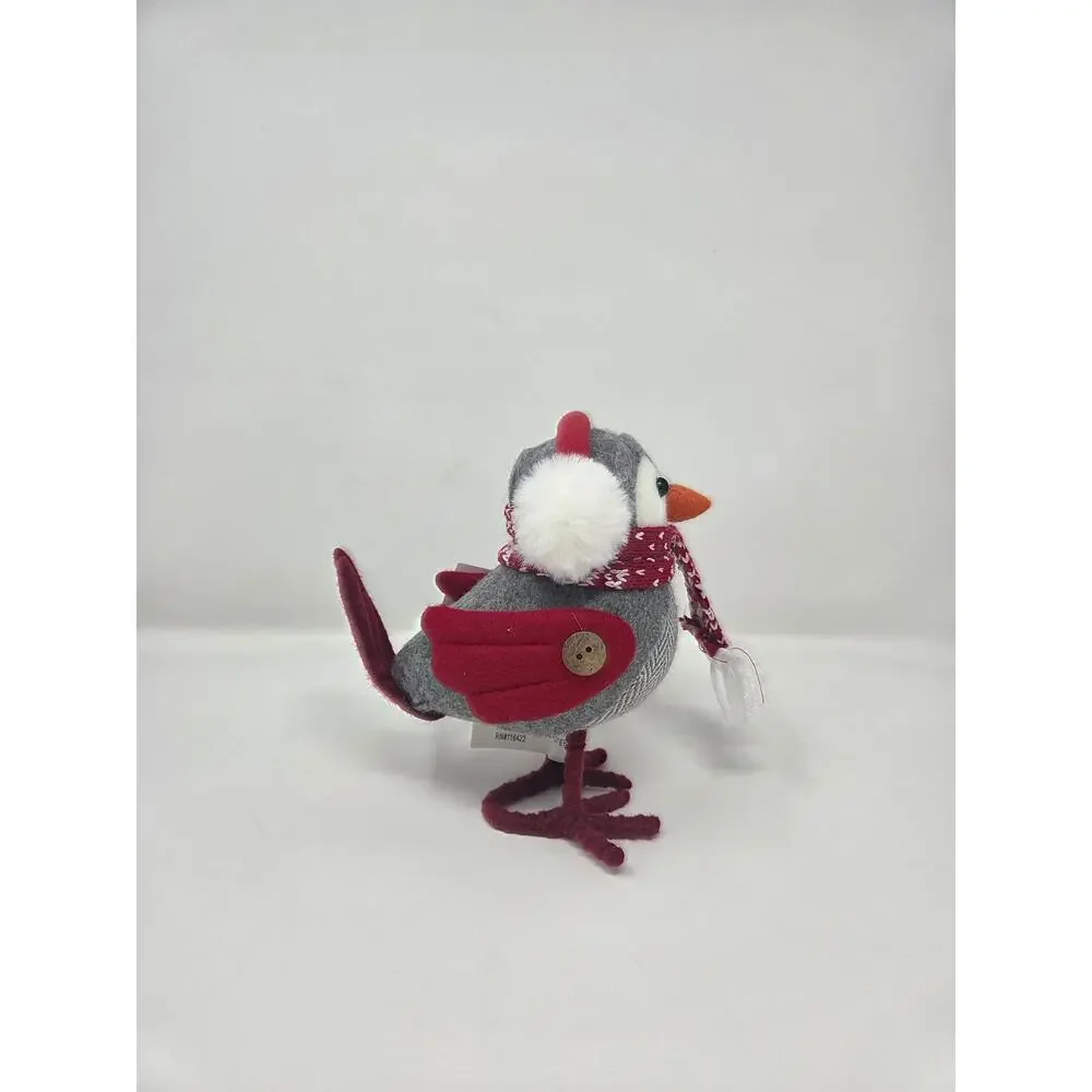Gray Red White Christmas Winter Snowflake Felt Bird
